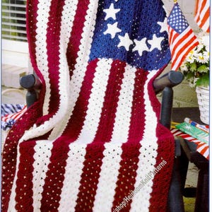 Stars and Stripes Afghan Vintage Crochet Pattern Patriotic Throw American Flag Independence Day 4th of July Instant Download PDF - 2682