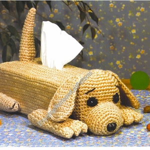 Porta fazzoletti a forma di cucciolo, modello vintage all'uncinetto, idea regalo per toeletta per cani molto carina, download immediato in PDF - 3578