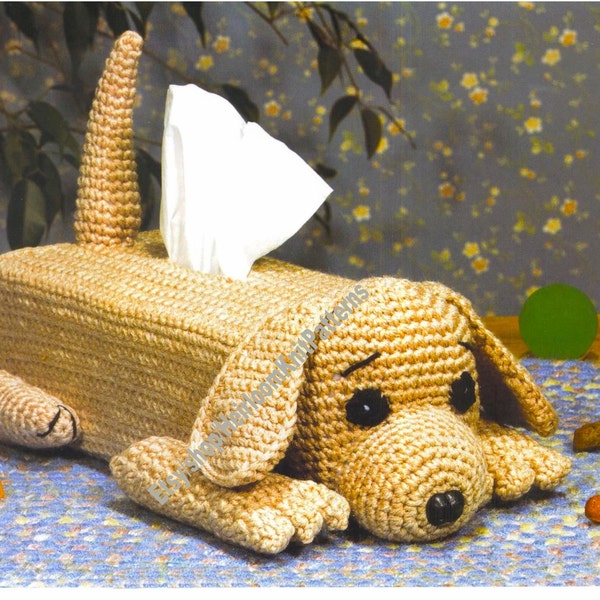 Housse de protection pour boîte à mouchoirs en forme de chiot, motif au Crochet vintage, très mignon chien, idée cadeau pour décoration de papier toilette, téléchargement immédiat au format PDF - 3578