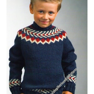 Fair Isle Yoke Sweater Vintage Knitting Pattern Toddler Children Boy Girl Pullover Jumper 2- 10 years Instant Download PDF - 3956