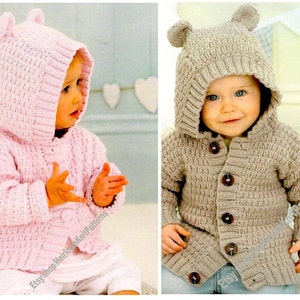 Boy Girl Hooded Jacket Cardigan Vintage Knitting Pattern Birth -5yrs Baby Toddler Child Kids Hoodie DK 8Ply yarn Instant Download PDF - 188