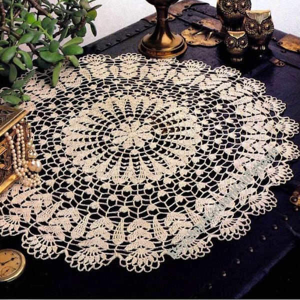 Treasure Trove Doily Vintage Crochet Pattern Text & Chart Graph 20'' 50cm Round Table Center Home Decor Gift Idea Instant Download PDF- 3107