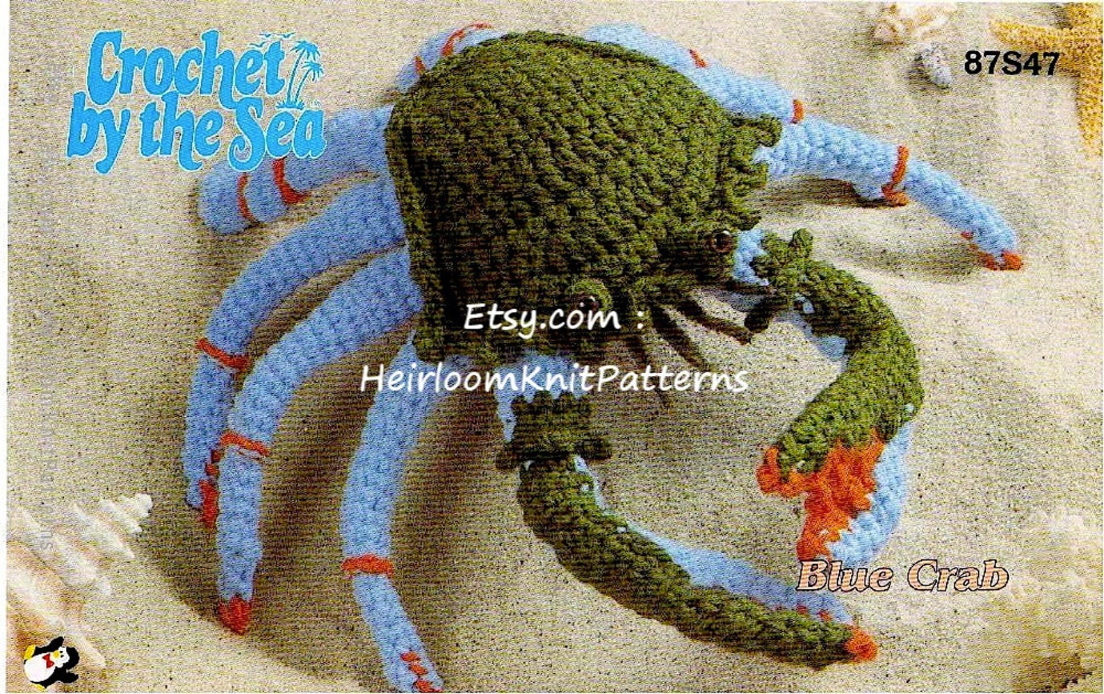 Blue Crab Rare Vintage Crochet Pattern Crochet By The Sea Baby Toy Animal S...