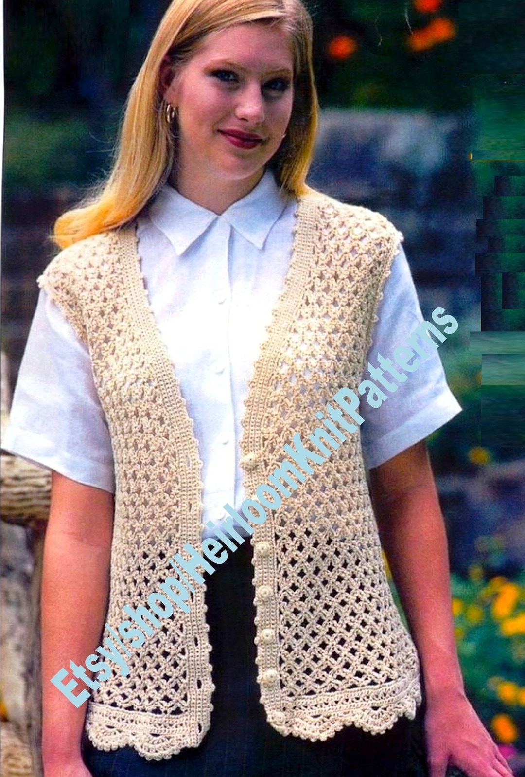 Women's Crochet Sweater Vest Vintage Pattern Size Small