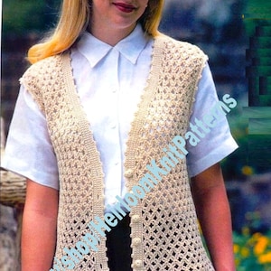 Women&#39;s Crochet Sweater Vest Vintage Pattern Size Small Medium Large 32-44&#39;&#39; Sport Yarn Open Weave & Scallops Instant Download PDF- 2832