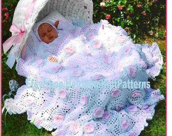 Baby Roses Afghan Vintage Crochet Pattern PDF Boy Girl Granny Square Motif Wrap Blanket Coverlet Afghan Cover Instant Download PDF - 2641