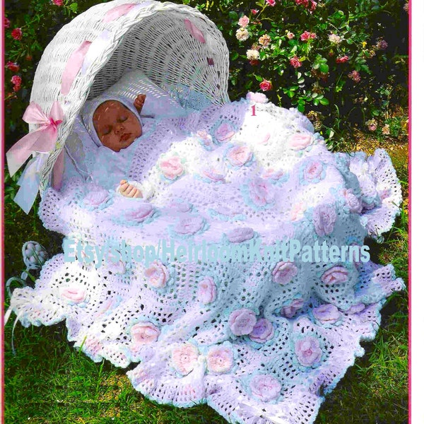 Baby Roses Afghan Vintage Crochet Pattern PDF Boy Girl Granny Square Motif Wrap Blanket Coverlet Afghan Cover Instant Download PDF - 2641