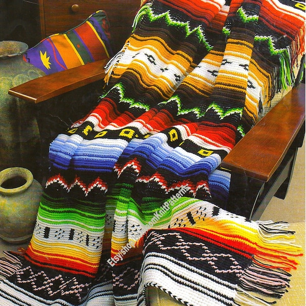 Indian Blanket Afghan Vintage Crochet Pattern Native American Southwest Indian Quilt Bedspread Throw Gift Idea Instant Download PDF - 2326