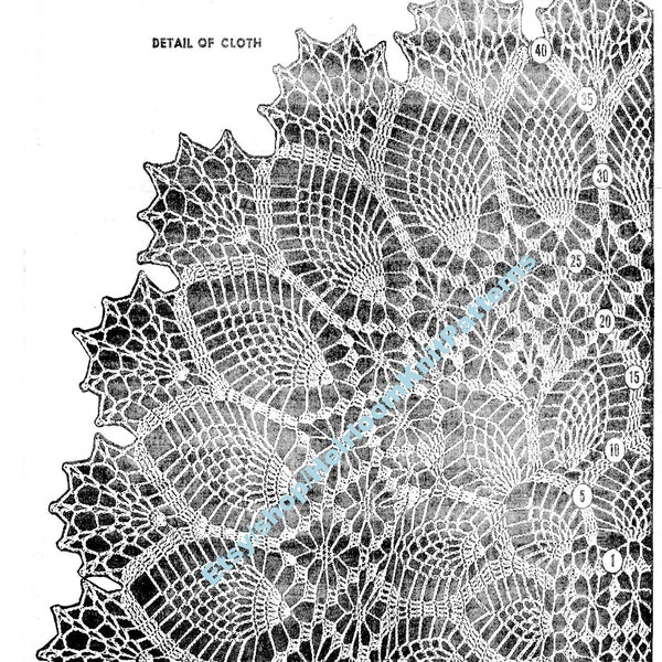 Pineapple Table Runner & Tablecloth Vintage Crochet Pattern Laura Wheeler Oblong Oval Cloth Large Doily Scarf Rug Instant Download PDF- 3140