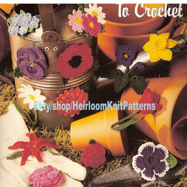 13 Crochet Floral Magnets Vintage Pattern Flower Fridgie Motif Applique Corsage Home Kitchen Decor Poppy Rose Instant Download PDF - 2618