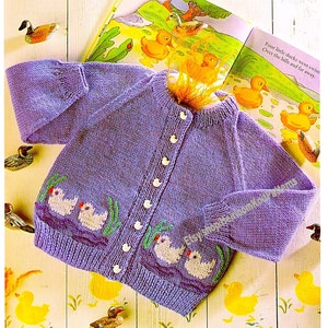 Baby Child's Vintage Knitting Pattern Duck Motif Cardigan 1; 2; 4 and 6 years DK/ 8ply Boy Girl Jacket 20''-26'' Instant Download PDF - 775