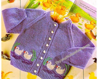 Baby Child's Vintage Knitting Pattern Duck Motif Cardigan 1; 2; 4 and 6 years DK/ 8ply Boy Girl Jacket 20''-26'' Instant Download PDF - 775