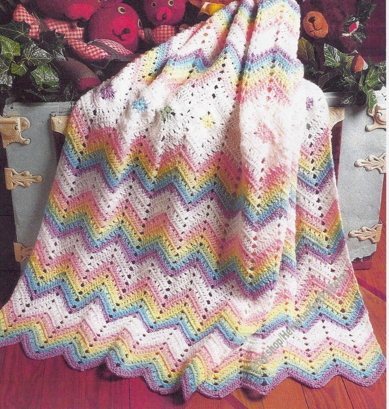 Baby Ripple and Diamond Afghan Blanket Vintage Crochet Pattern PDF Boy Girl Wave Chevron Afghan Cover Sport Yarn Instant Download PDF 2958 image 1