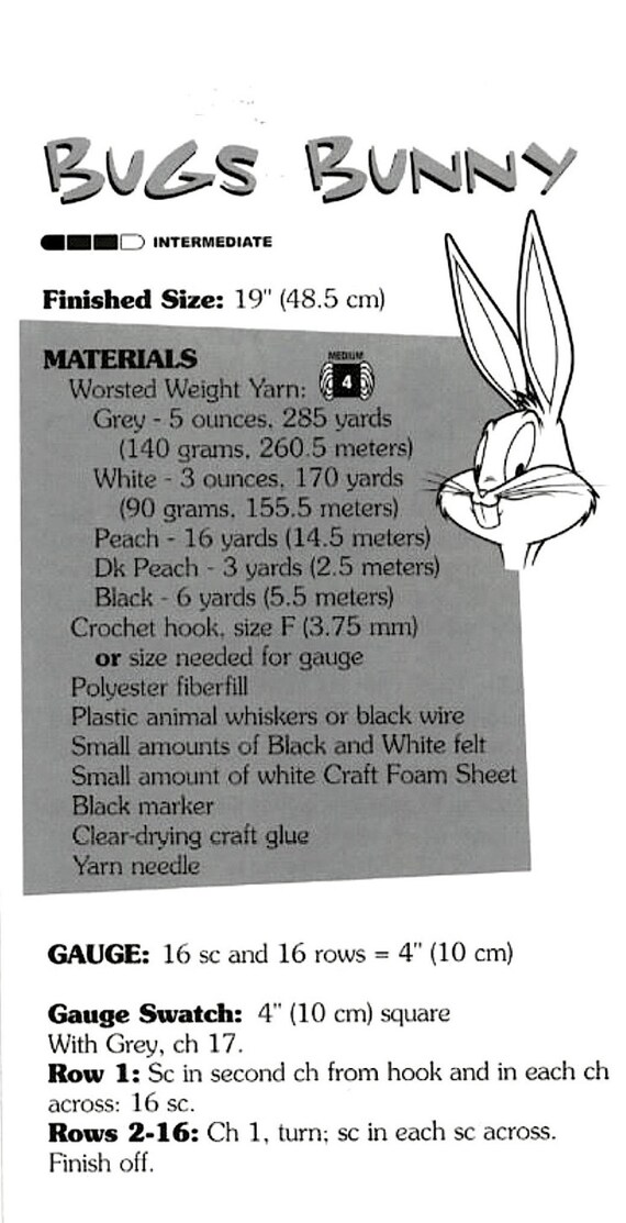 ルーニー・テューンズ ヴィンテージ かぎ針編みパターン バッグス