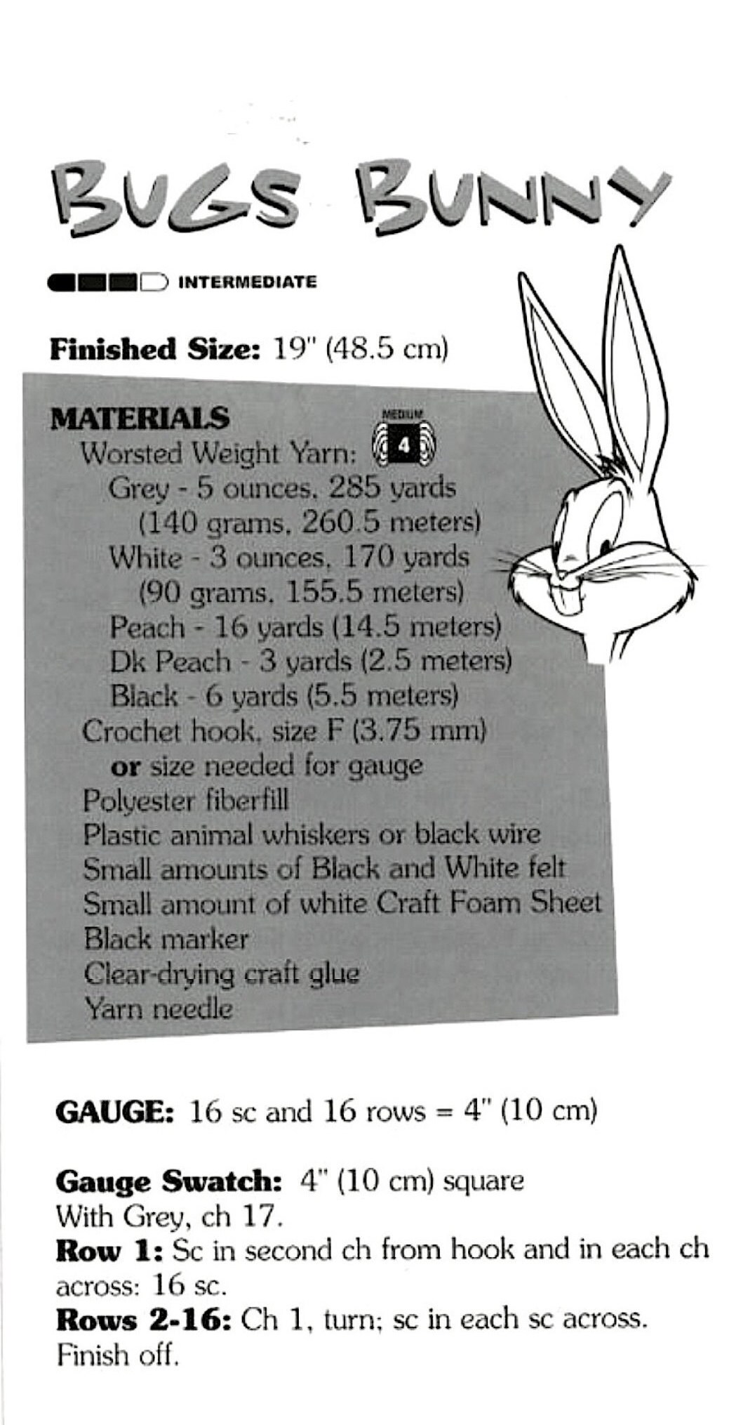 ルーニー・テューンズ ヴィンテージ かぎ針編みパターン バッグス