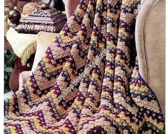 Ripple Afghan Vintage Crochet Pattern PDF Chevron and Clusters Blanket Coverlet Lapghan Cover Throw Worsted Yarn Instant Download PDF - 3590