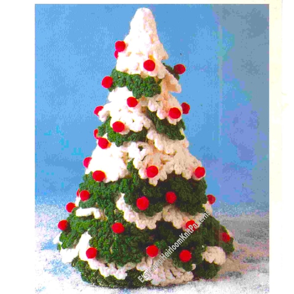 Snowy Christmas Tree Vintage Crochet Pattern 12'' Ruffled Xmas Tree Mantel Table Decoration Ornament Gift Idea Instant Download PDF - 3185