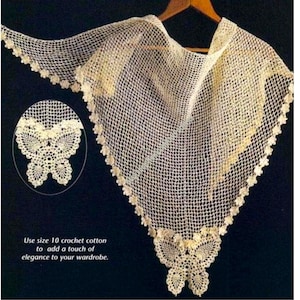 Women&#39;s Butterfly Shawl Vintage Crochet Pattern PDF Ladies Lacy Thread Wrap Prayer Shawl Wedding Shawl Gift Idea Instant Download PDF - 3045