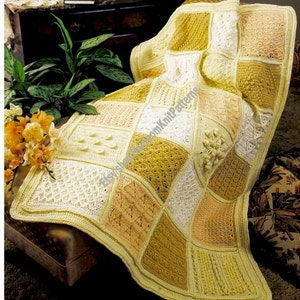 Sampler Afghan Vintage Crochet Pattern Learn 24 Special Stitches Block Blanket Quilt Scrap Yarn Bedspread Gift Idea Instant Download - 3070