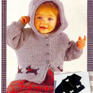 Baby Child Boy Girl Scottie Dog Jackets & Sweater Vintage Knitting Pattern 16-26'' 0-1-2-3-4-5-6yrs DK Hooded Cardi Instant Download PDF-206