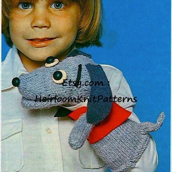 Hush Puppy Glove Puppet Toy Pattern Baby Dog Puppet Vintage Knitting and Crochet Pattern Instant Download Pattern PDF - 806