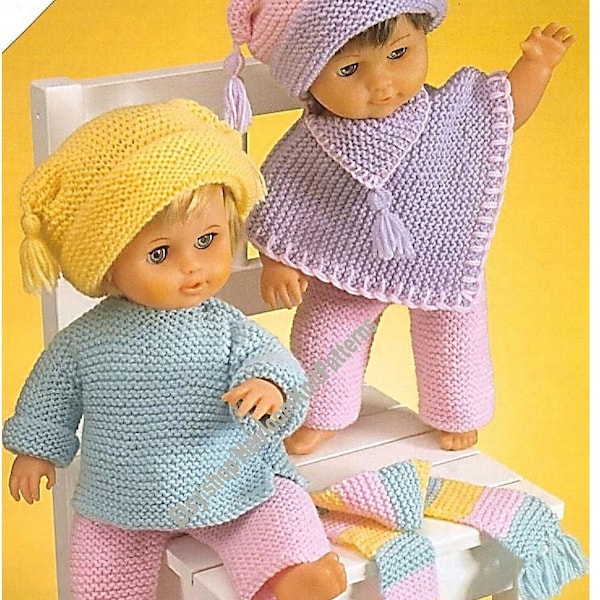 5 Pieces Doll Clothes Vintage Knitting Pattern Garter Easy Knit Baby Doll Height 12- 14'' 15- 18'' 19- 22'' Inch Instant Download PDF - 484