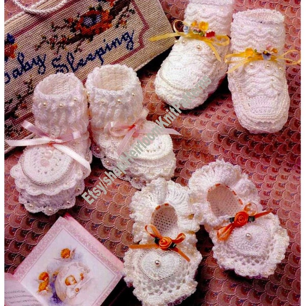 8 Designs Heirloom Booties Vintage Crochet Pattern Baby Victorian Lacy Bootees Shoes Special Occasion Christening Instant Download PDF- 3068