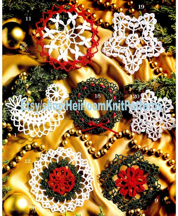 21 Ornaments Thread Tree Trims Vintage Crochet Pattern Dove Heart