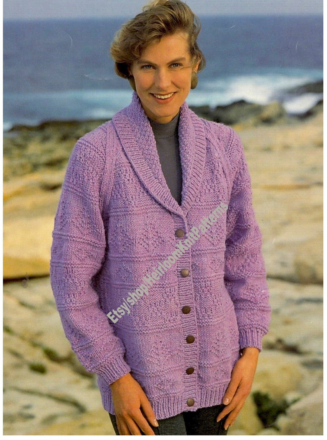 Ladies Women's Textured Shawl Collar Jacket Vintage Knitting Pattern ...