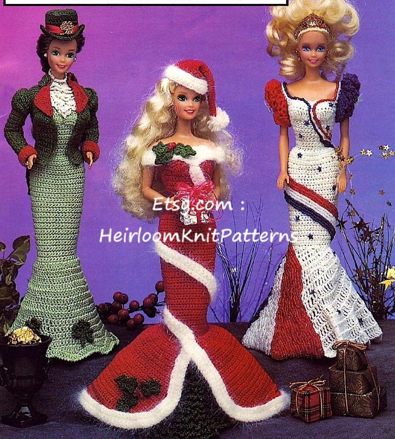 6 Costumes Barbie Vintage Crochet Pattern PDF Fashion Doll Dress Valentine's Day Halloween Witch Christmas Dress Instant Download PDF - 1097 