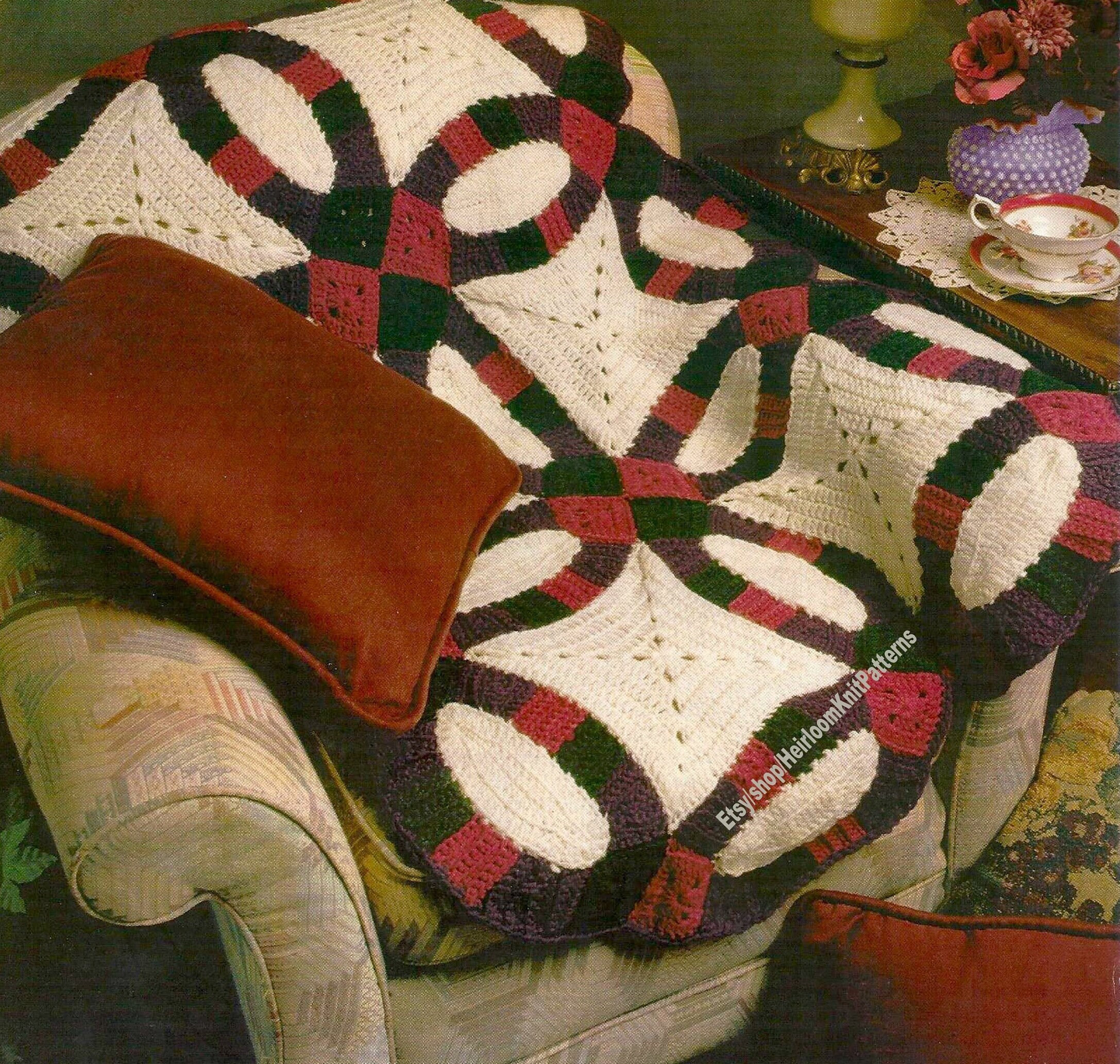 アンティーク アメリカン キルトダブルウェディングリングパターン ダブルウェディングリングアフガンヴィンテージクロシェパターン