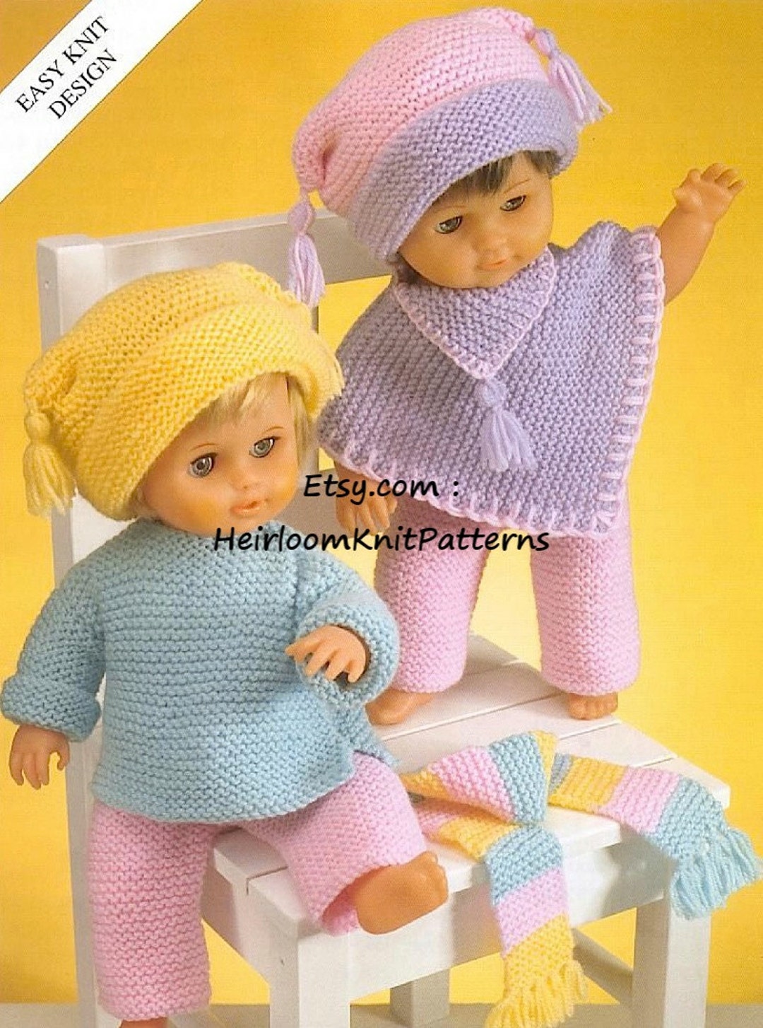 5 Pieces Doll Clothes Vintage Knitting Pattern PDF Easy Knit Etsy