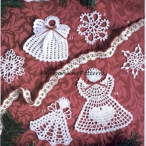 15 Christmas Ornaments Crochet Pattern Angels Garlands Snowflakes Christmas Tree Trims Easy Christmas Decorations Instant Download PDF - 199