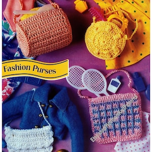 4 Designs Mode Puppen Taschen & Geldbörsen Vintage Crochet Pattern Doll Miniature Accessoires Tote / Duffle Bags Geldbörse Instant Download PDF- 3678