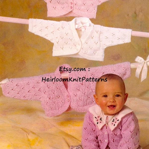 Baby Children's Girls Pretty Bolero Cardigans Vintage Knitting Pattern 16-24'' 41-61cm DK 8ply Yarn Baby Cardigan Instant Download PDF - 423