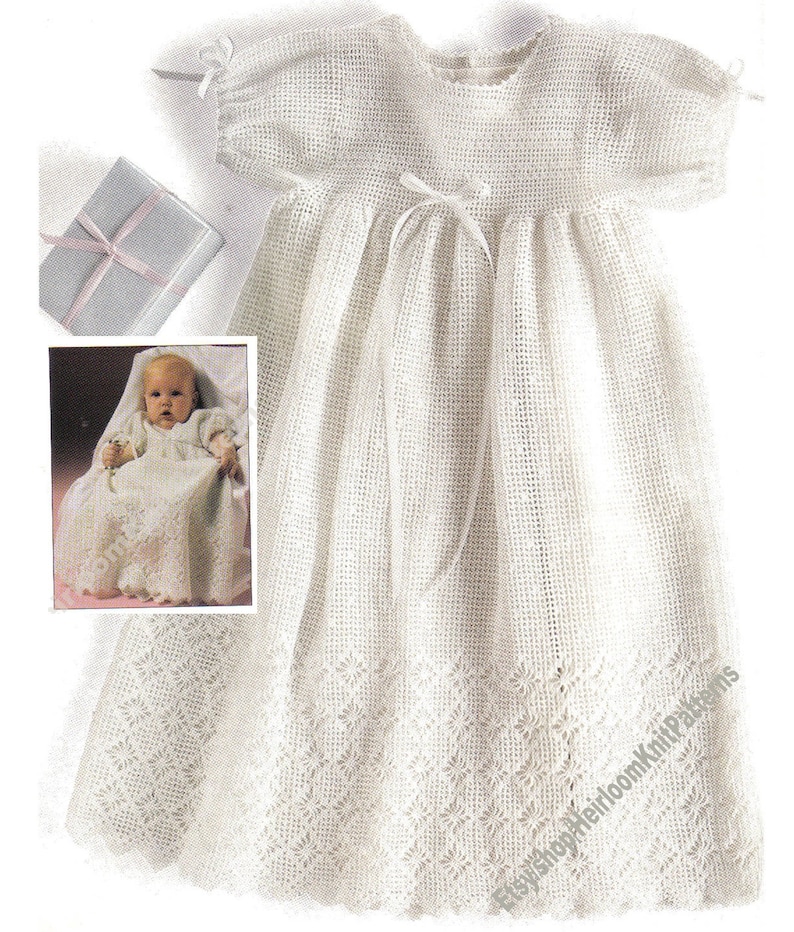 Crochet Baby Christening Dress Gown Vintage Crochet Pattern Boy Girl Heirloom Baptism Special Occasion Dress Instant Download PDF 3708 image 1