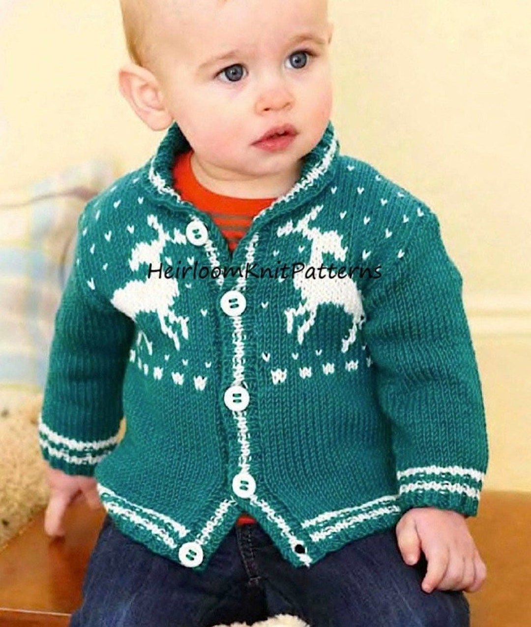 Baby Toddler Child Reindeer Cardigan Vintage DK Knitting - Etsy UK