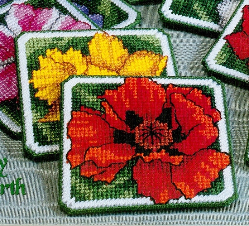 15 Flower Coasters Vintage Plastic Canvas Pattern 15 Designs Daffodil Lily Pansy Poppy Rose Tulip Butterfly Instant Download PDF - 2430 - Etsy 15-flower-coasters-vintage-plastic-canvas-pattern-15-designs-daffodil-lily-pansy-poppy-rose-tulip-butterfly-instant-download-pdf-2430-etsy