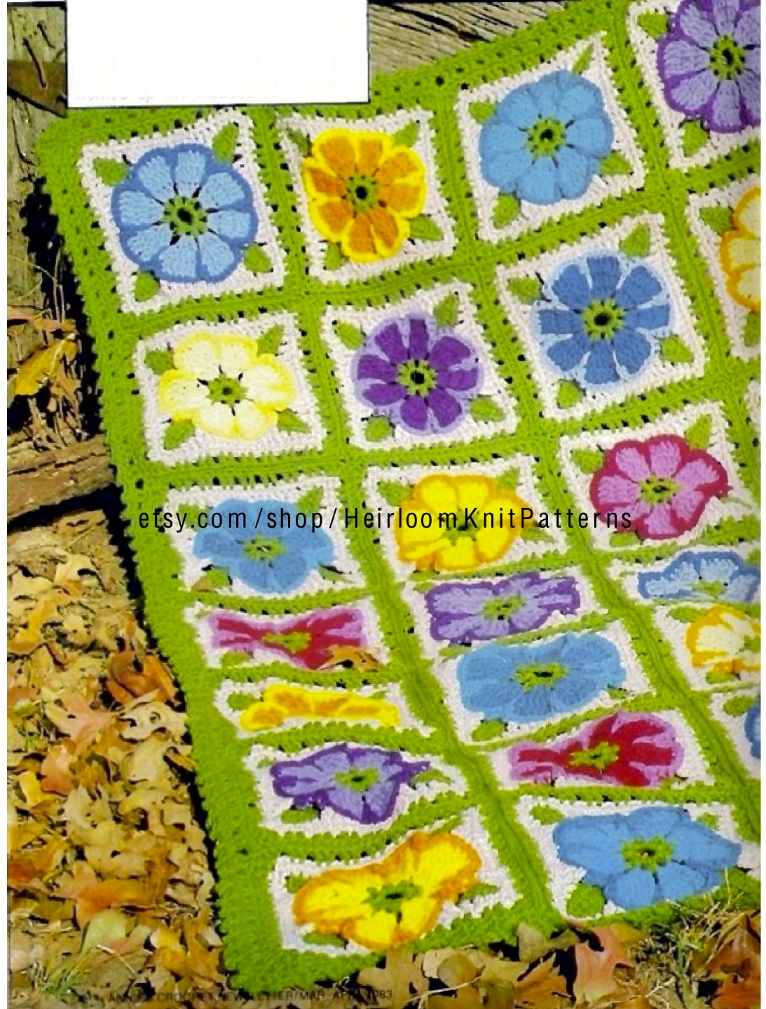 Flower Afghan Crochet Pattern Vintage Granny Square Cover With Etsy