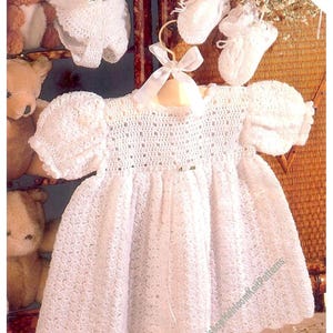 Baby Dress Bonnet Bootees Set Vintage Crochet Pattern Baby Boy Girl Special Occasion Christening Baptism 16-20&#39;&#39; Instant Download PDF - 153