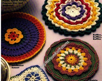 8 Designs Scrap Hot Pads Vintage Crochet Pattern Kitchen Decor Scrap Yarn Placemat Coaster Potholder Plant Pot Pad Instant Download PDF 3072