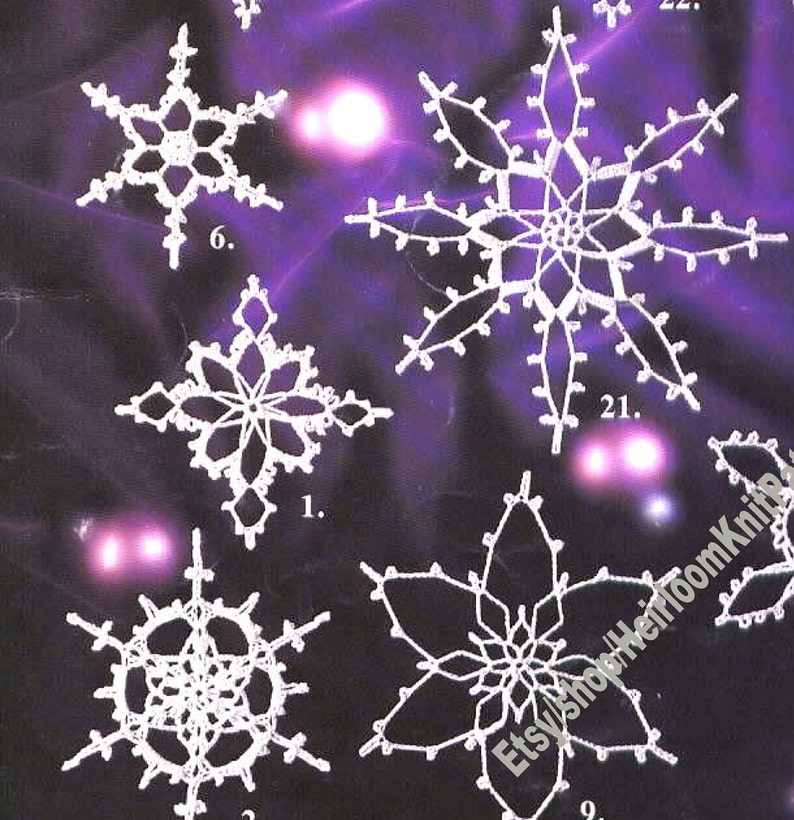 22 Snowflakes Vintage Crochet Pattern Christmas Ornaments Tree image 6