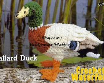 Crochet Waterfowl Mallard Duck Vintage Crochet Pattern PDF Rare Realistic Bird Toy Collector Item Gift Idea DIY Instant Download PDF - 1013