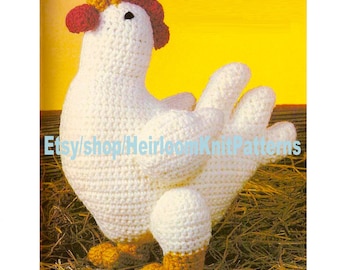 Rooster Chicken Vintage Crochet Pattern PDF Farm Animal Plush Soft Stuffed Toy Doll 13" 33cm Home Decor Instant Digital Download PDF - 2304