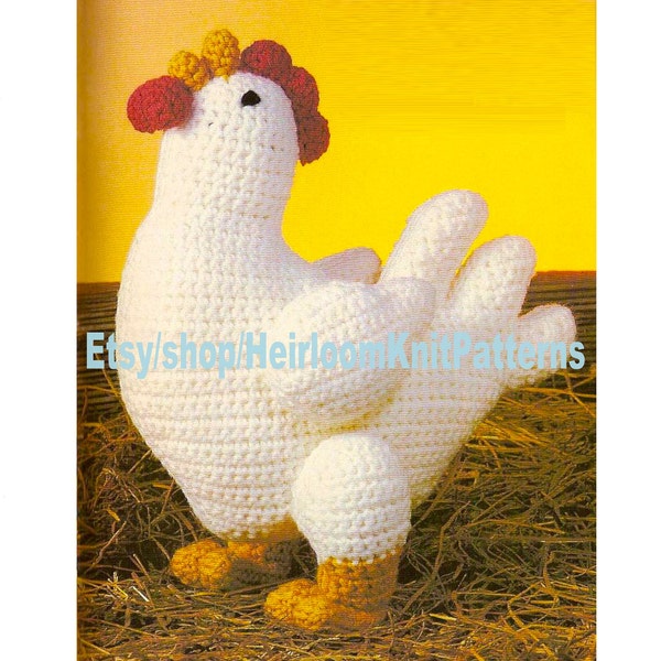 Rooster Chicken Vintage Crochet Pattern PDF Farm Animal Plush Soft Stuffed Toy Doll 13" 33cm Home Decor Instant Digital Download PDF - 2304