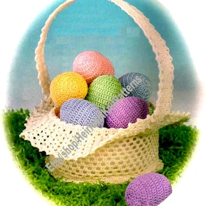 Easter Basket and Eggs Vintage Crochet Pattern PDF Mini Centerpiece Miniature Pastel Eggs Easter Decor Pattern Instant Download PDF - 3150