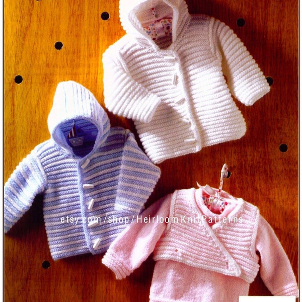 Baby Boy Girl Hooded Jackets, Sweater & Body Warmer Vintage DK Knitting Pattern Hoodie 14- 22'' Premature - 18M Instant Download PDF - 2244