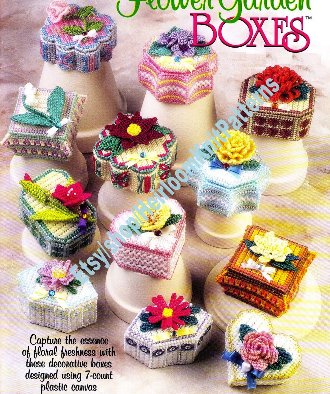 12 Designs Flower Garden Boxes Vintage Plastic Canvas Pattern PDF ...