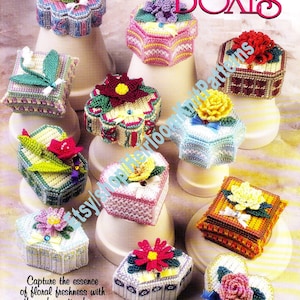 12 Designs Flower Garden Boxes Vintage Plastic Canvas Pattern PDF Jewelry Box Gift Box Gift Idea Mother's Day Instant Download PDF - 2831