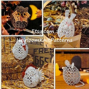 13 Egg Critters Vintage Crochet Pattern Decoration Ornament Cat Owl Rooster Hen Turkey Bunny Bat Easter Christmas Instant Download PDF- 2144